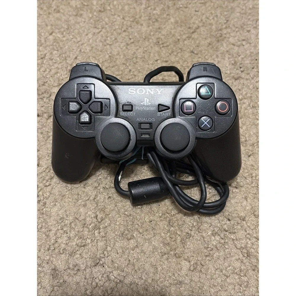 Lot Of 3 Sony Ps2 Controllers Clear Smoke Transparent Blue And Original Black